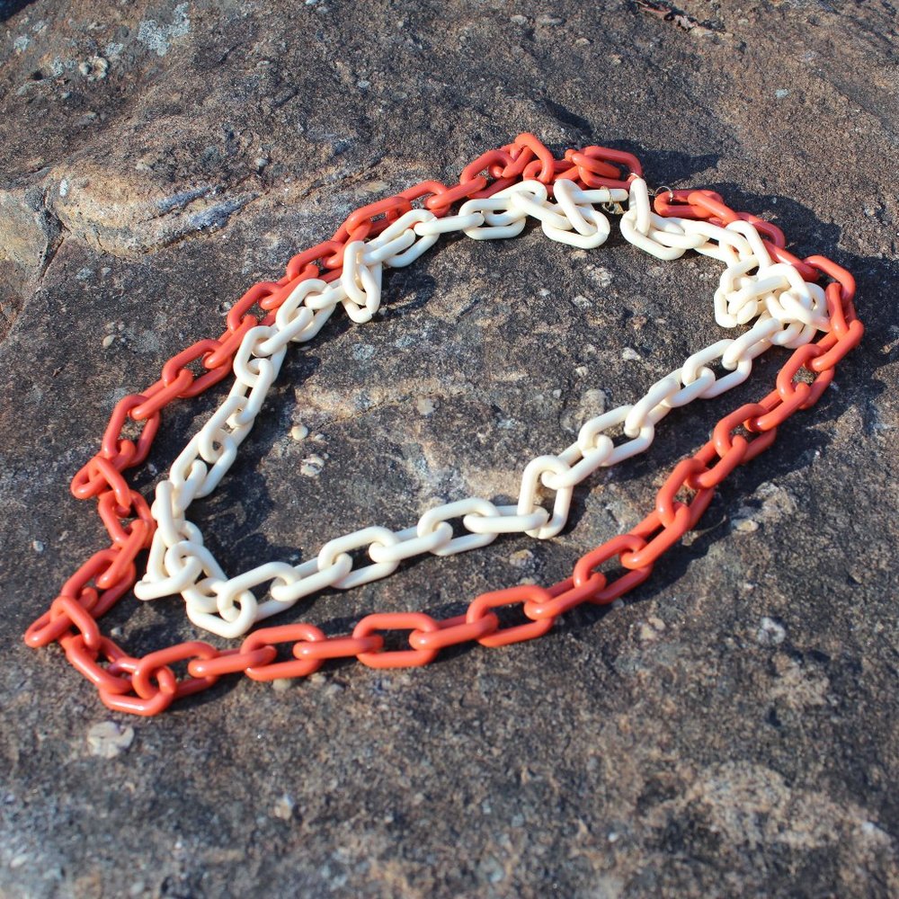 2 set Orange & Cream Long Link Club Dance Necklaces